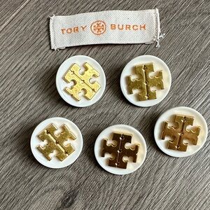 Tory Burch White Mother-of-Pearl Buttons with Gold Logo Accents - Set of 5